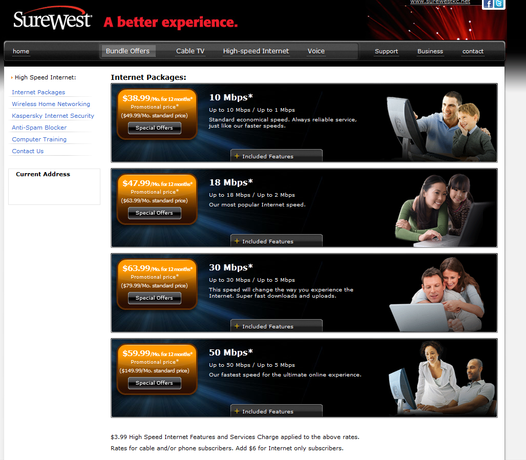 SureWest Internet packages